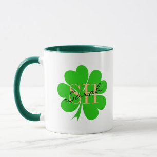 Lucky Kleeblatt mit Monogramm & Kleeblatt / irisch Tasse
