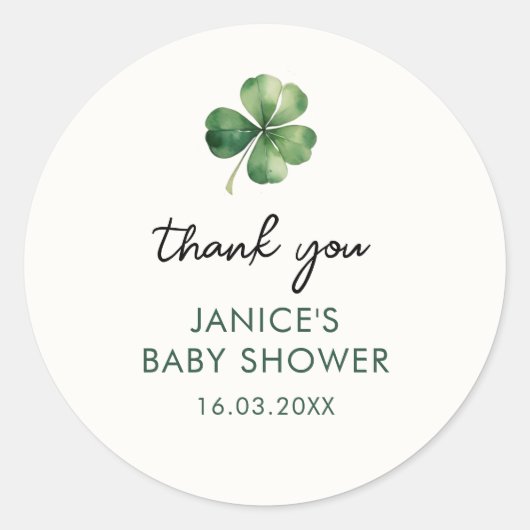 Lucky Kleeblatt St. Patrick's Day Baby Shower Runder Aufkleber (Vorderseite)