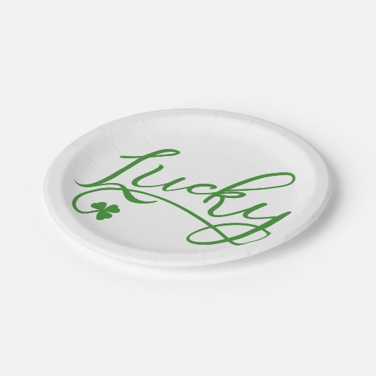 Lucky Kleeblatt St Patricks Day Pappteller (Schrägansicht)