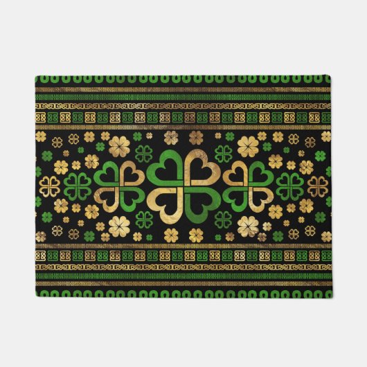 Lucky Kleeblatt Vier-Blatt Klee Grün und Gold Fußmatte (Vorderseite)