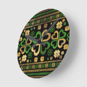 Lucky Kleeblatt Vier-Blatt Klee Grün und Gold Runde Wanduhr (Winkel)