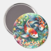 Lucky Koi Fish Whimsical Watercolor Personalized Magnet (Vorderseite/Rückseite)