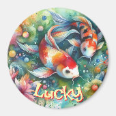 Lucky Koi Fish Whimsical Watercolor Personalized Magnet (Vorne)