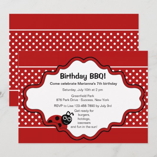 Lucky Ladybug Einladung (Vorne/Hinten)