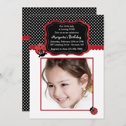 Lucky Ladybug Foto Einladung (Vorne/Hinten)