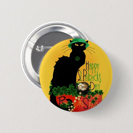 Lucky Le Chat Noir St. Patrick's Day Button (Vorne & Hinten)