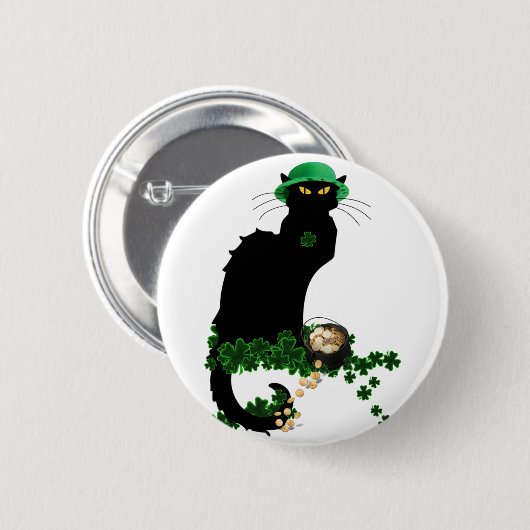 Lucky Le Chat Noir St. Patrick's Day Button (Vorne & Hinten)