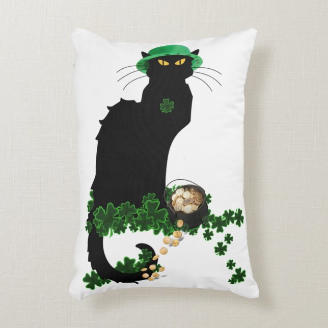 Lucky Le Chat Noir St. Patrick's Day Dekokissen (Vorderseite(Vertikal))