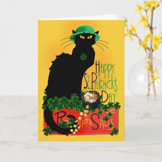 Lucky Le Chat Noir St. Patrick's Day Karte (Gelbe Blume)