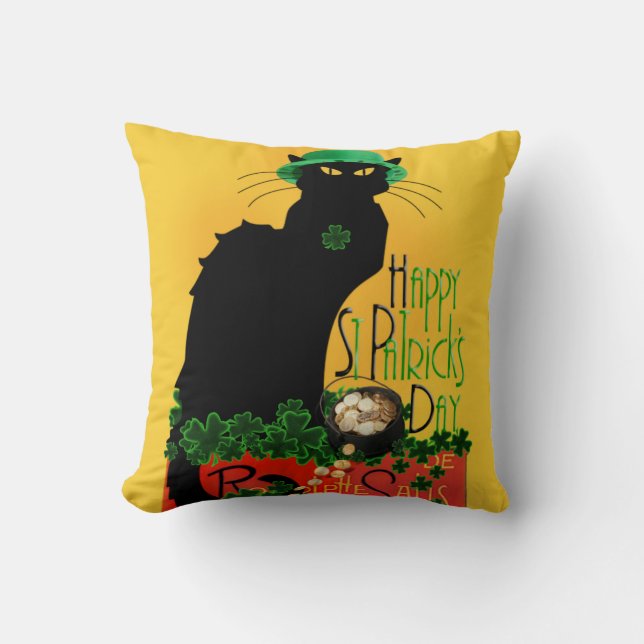 Lucky Le Chat Noir St. Patrick's Day Kissen (Vorderseite)