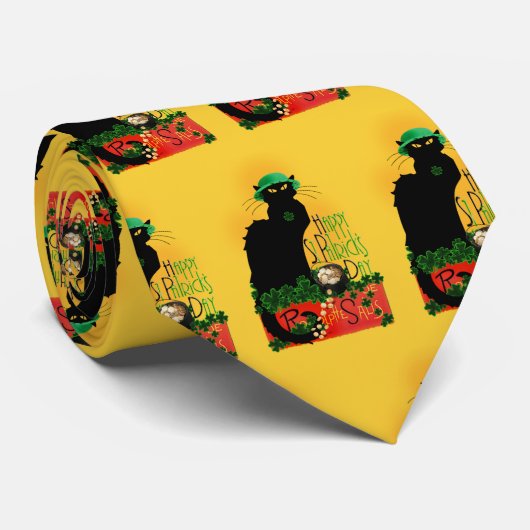 Lucky Le Chat Noir St. Patrick's Day Krawatte (Gerollt)