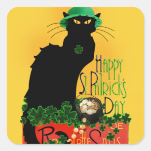 Lucky Le Chat Noir St. Patrick's Day Quadratischer Aufkleber