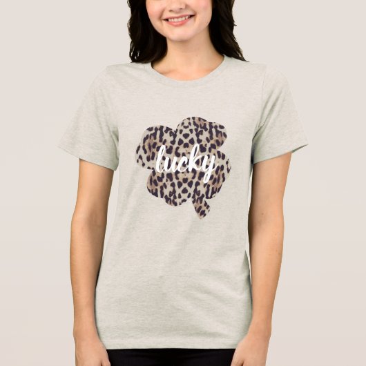 Lucky Leopard Print Kleeblatt St. Patrick's Day Tri-Blend Shirt (Vorderseite)