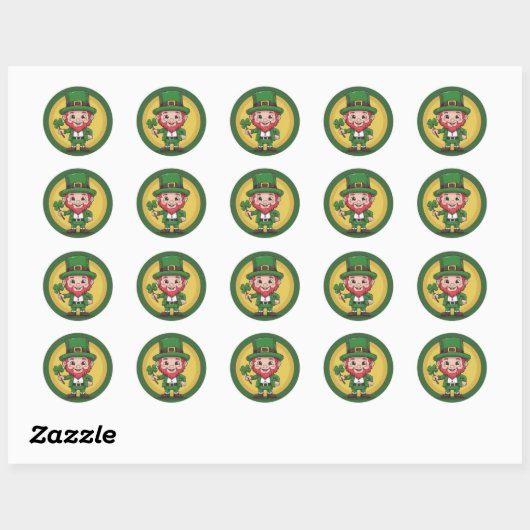 Lucky Leprechaun and Clover Round Sticker Set (Blatt)
