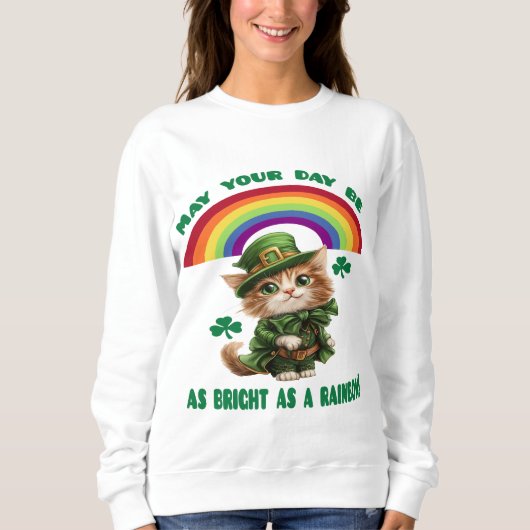 Lucky Leprechaun Cat & Rainbow Sweatshirt (Vorderseite)