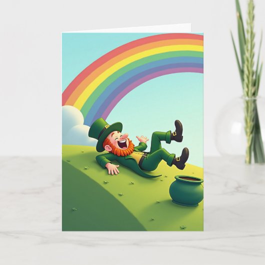 Lucky Leprechaun Laughing Card Karte (Vorderseite)