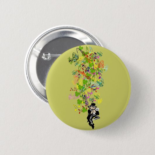 Lucky Leprechaun mit Kleeblättern Button (Vorne & Hinten)