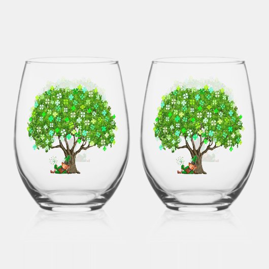Lucky Leprechaun Stemless Wine Glasses Weinglas Ohne Stiel (Vorderseite)