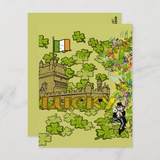 Lucky Leprechaun und seine irische Burg Postkarte (Vorne/Hinten)