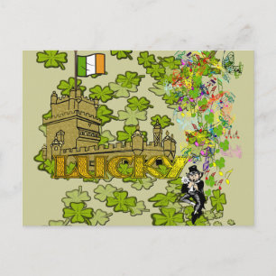 Lucky Leprechaun und seine irische Burg Postkarte