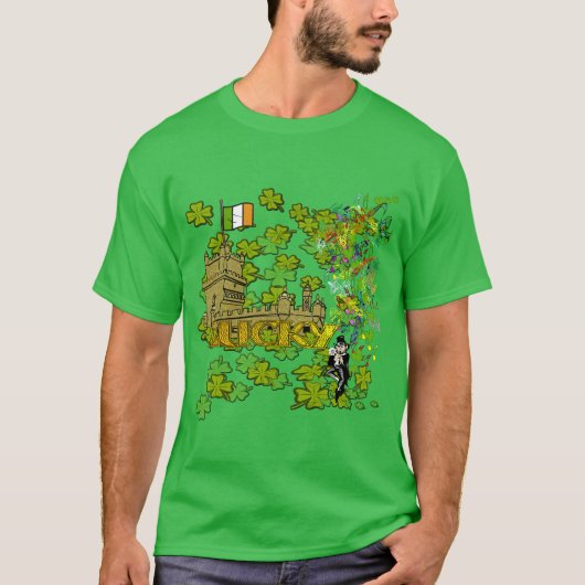 Lucky Leprechaun und seine irische Burg T-Shirt (Vorderseite)