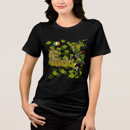 Lucky Leprechaun und seine irische Burg Tri-Blend Shirt (Vorderseite)