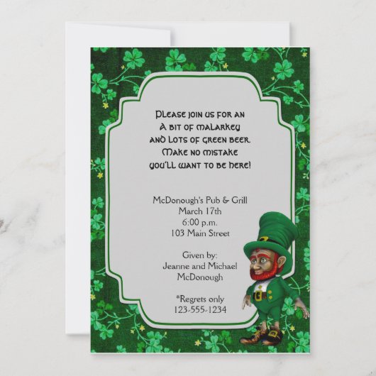 Lucky Leprechaun zur Party Einladung der Kleeblätt (Vorderseite)