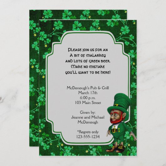 Lucky Leprechaun zur Party Einladung der Kleeblätt (Vorne/Hinten)