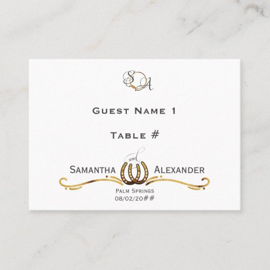 Lucky Liebe Western Rustikale Hufeisen Hochzeit Platzkarte (Vorderseite)