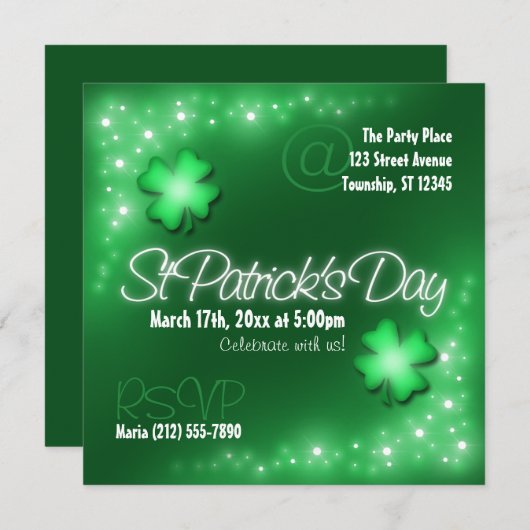 Lucky Lights - Green St Patrick's Day Einladungen (Vorne/Hinten)