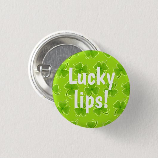 Lucky Lips Grünes Kleeblatt Button (Vorne & Hinten)
