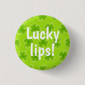 Lucky Lips Grünes Kleeblatt Button (Vorderseite)