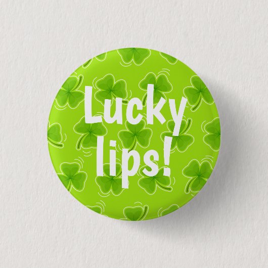 Lucky Lips Grünes Kleeblatt Button (Vorderseite)