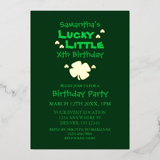 Lucky Little Birthday Folieneinladung (Vorderseite)