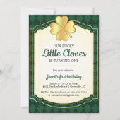 Lucky Little Clover Green 1. Geburtstag Party Einladung (Vorderseite)