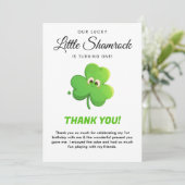 Lucky Little Kleeblatt 1. Geburtstag Dankeschön Ka Einladung (Stehend Vorderseite)