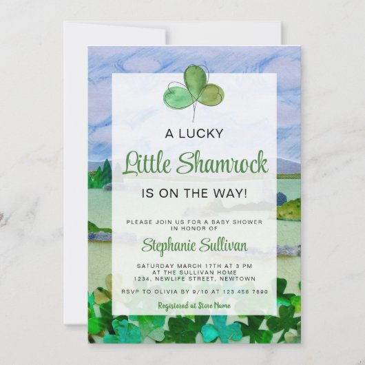 Lucky Little Kleeblatt Babydusche Einladung (Vorderseite)