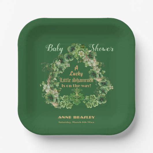 Lucky Little Kleeblatt Green Gold Leaf Baby Dusche Pappteller (Vorderseite)