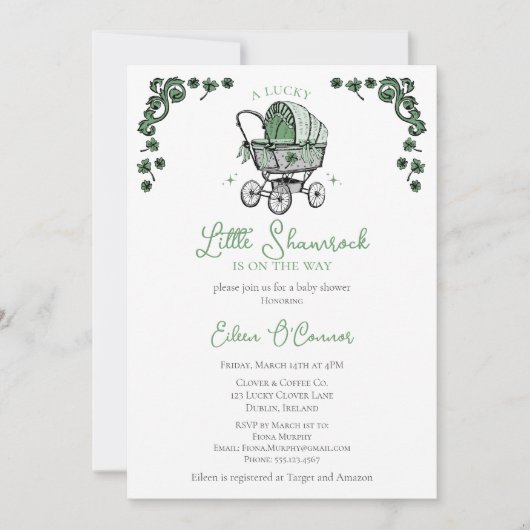 Lucky Little Kleeblatt St Patricks Baby Dusche Einladung (Vorderseite)