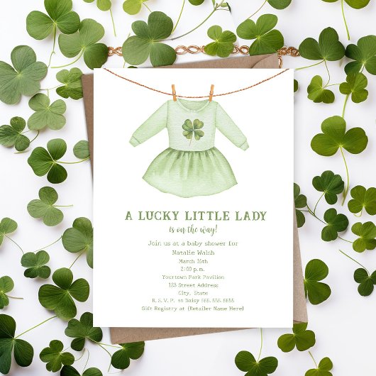 Lucky Little Lady St Patrick's Clover Baby Shower Einladung