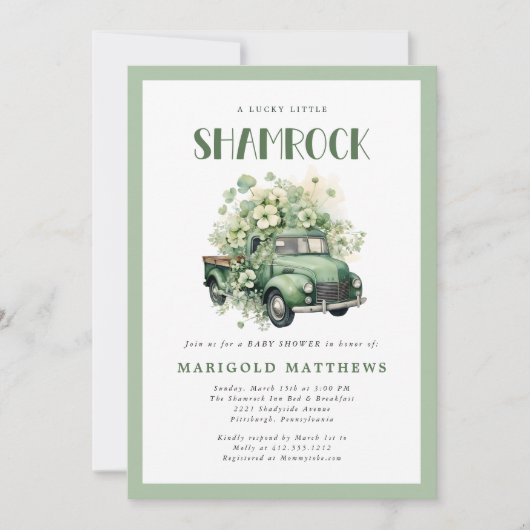 Lucky Little Shamrock St Patrick's Baby Shower Einladung (Vorderseite)