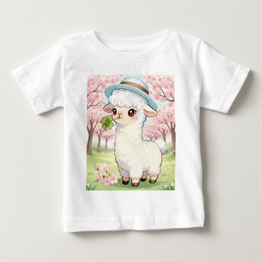 Lucky Llama in Cherry Blossom Garden Baby T-Shirt (Vorderseite)