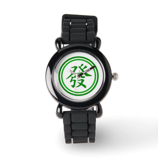 Lucky Mahjong Symbol - Grün und Weiß Armbanduhr (Vorderseite)