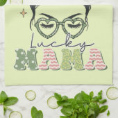 Lucky Mama - Messy Bun - Clover St. Patrick's Geschirrtuch (Gefaltet)