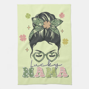 Lucky Mama - Messy Bun - Clover St. Patrick's Geschirrtuch