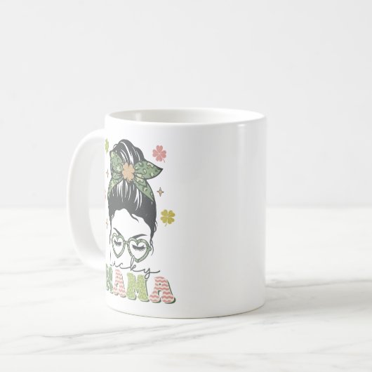 Lucky Mama - Messy Bun - Clover St. Patrick's Kaffeetasse (Vorderseite Links)