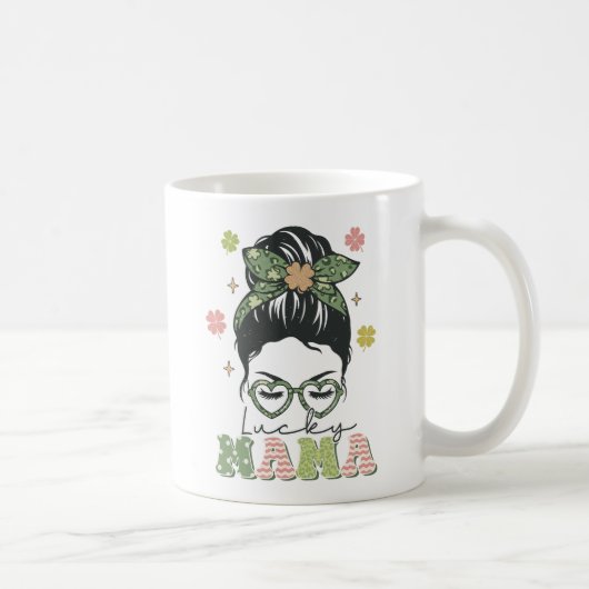 Lucky Mama - Messy Bun - Clover St. Patrick's Kaffeetasse (Rechts)