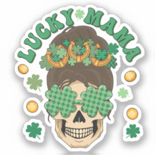 Lucky Mama Skeleton mit Klee und Hufeisen Aufkleber