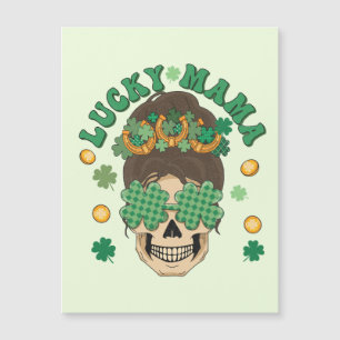 Lucky Mama Skeleton mit Klee und Hufeisen Magnetkarte
