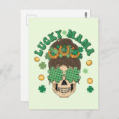 Lucky Mama Skeleton mit Klee und Hufeisen Postkarte (Vorne/Hinten)